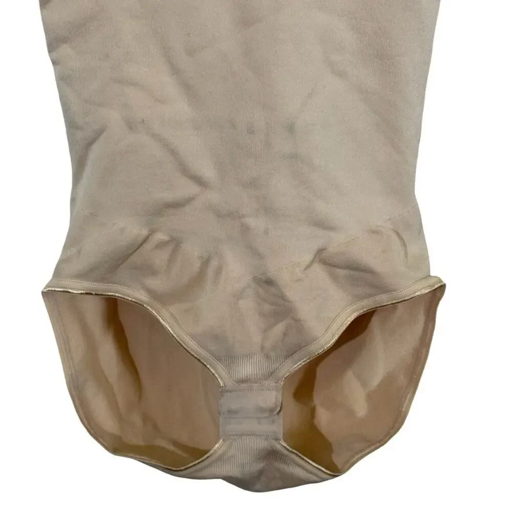 Assets by Spanx Shaping Open-Bust Bodysuit Beige Style 10247R Shaper Shapewear L